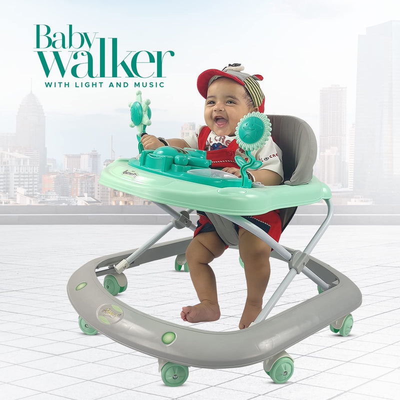 Dash Butterfly Baby Walker with 3 Position Adjustable Height Music & Light, Foldable Activity Walker, Baby 6-18 Months boy, Walker for Kids (Capacity 20kg | Green)