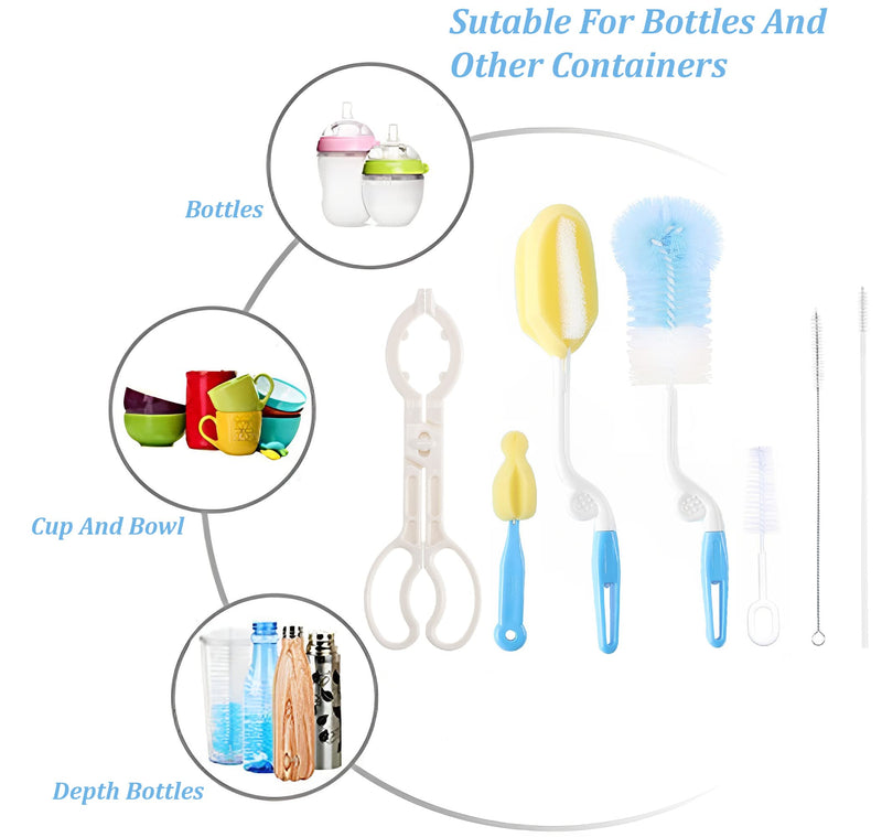 SYGA 7 Pcs Baby Milk Bottle Nipple Straw Brush Sponge BPA Free PP Cleaning Brush Cleaner Bottle Tong