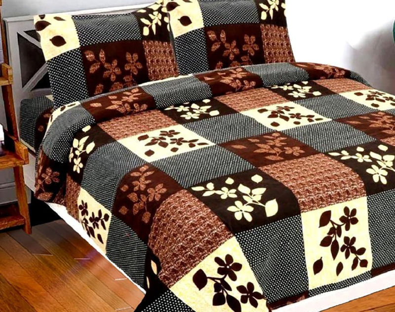 COTTON VILLAS 3D Printed Microfiber 3D Brown Box Bedsheet for Double Bed with 2 Pillow Cover Microfiber and Cotton Mix Color Brown (88 X 88 inch)