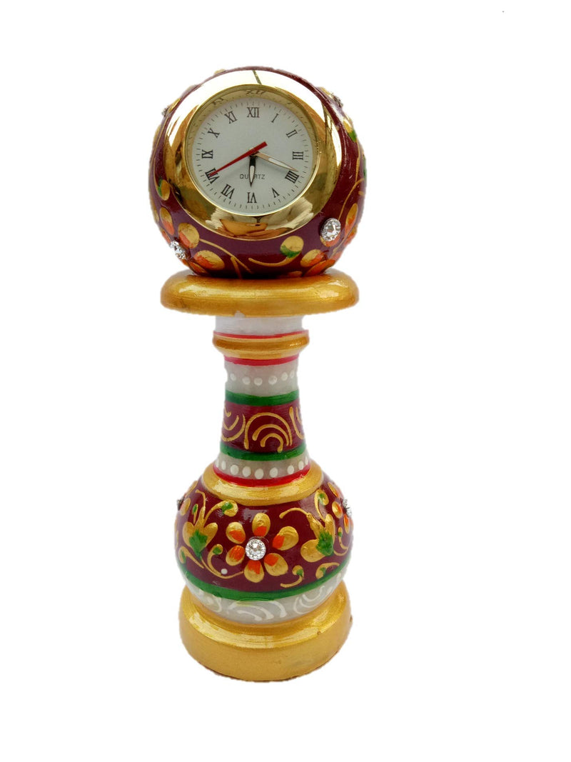 Pooja Creation Marble Decorative showpiece Pillar Clock for Table and Desk - 6 inch