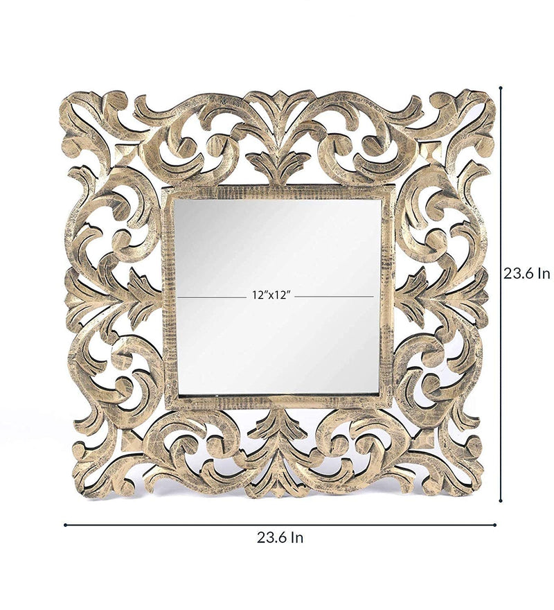 Aleena The Zara Enterprises Wood Decorative Hand Crafted Mirror, 24 X Inch (Gold)