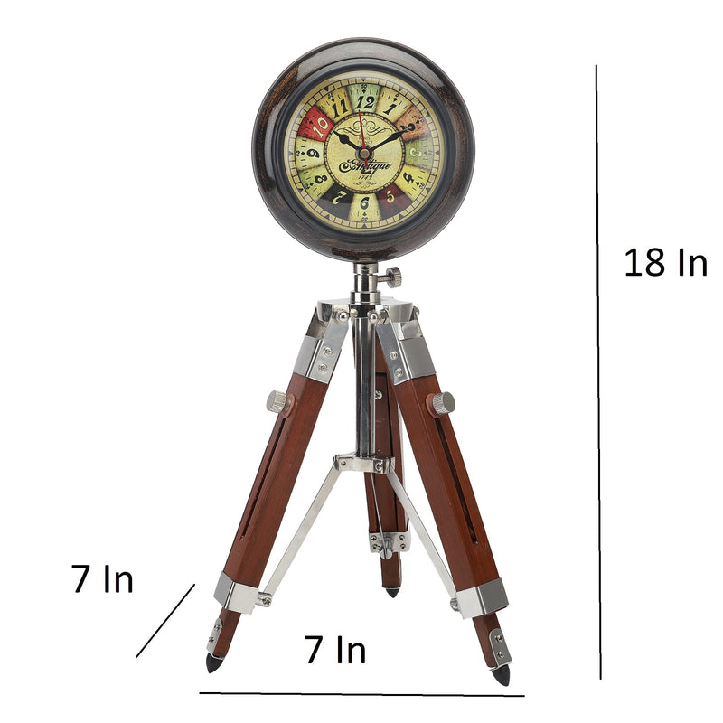 Ximdeco® Brown Wooden Nautical Vintage Style Tripod Stand Vintage Table Clock Showpiece