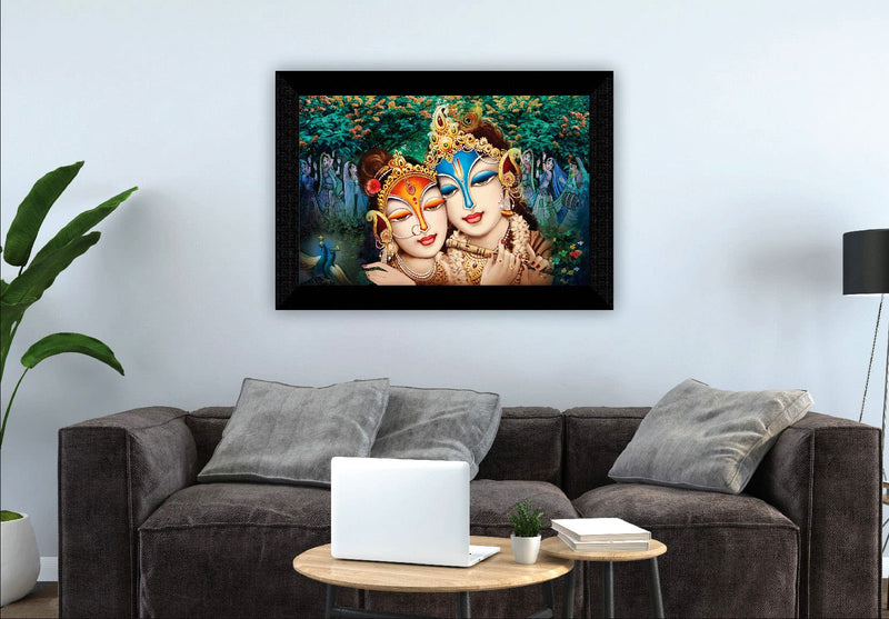 SAF Pack of 1 Radha krishna religious modern art wall painting with framed for living room 11 inch x 14 inch CANFM31327