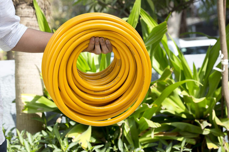 Sharpex 10 Meter 0.5 Inch Hose Pipe for garden | Heavy Duty Yellow Water Pipe Lightweight, Durable & Flexible | Hose with Clamps & Connector | Car Washing, Garden Pipe for Home, Outdoor-Indoor Use