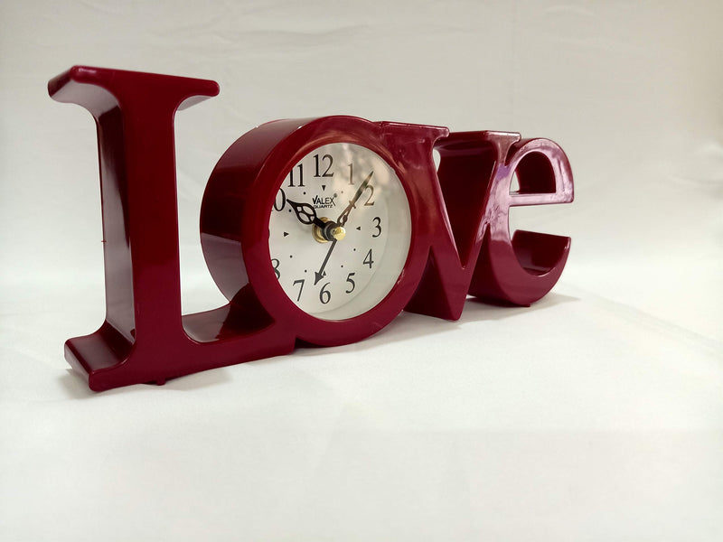 Sri Sainath Enterprises Love Table Clock / Maroon Colour Table Clock / Size:- 4IN Height, 10IN Width.