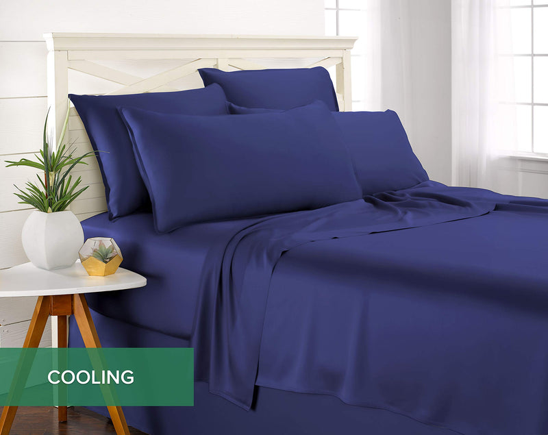 Pure Bamboo Sheets King Size Bed Sheets 4 Piece Set, 100% Organic Bamboo, Luxuriously Soft & Cooling, Double Stitching, 16" Deep Pockets, 1 Fitted, 1 Flat, 2 Pillowcases (King, Cobalt Blue)