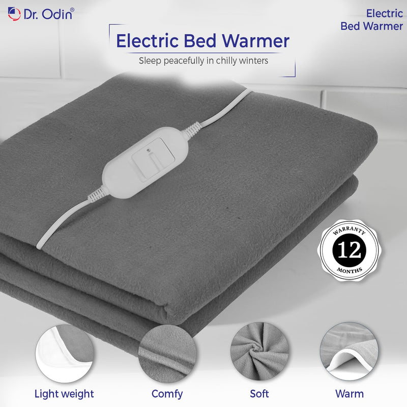 Dr. Odin Under Blanket Electric Single Bed Warmer for Pain Relief with 3 Up and Down Settings, Overheat Protection, Cotton Fabric with Polyester Insulation (Gray, 1 Year Warranty)