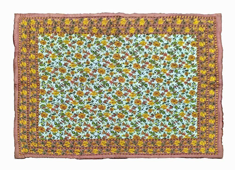 AQRATE Rajasthani Traditional Light Weight Pure Cotton Floral Print Single Bed Soft Jaipuri AC Quilt (Orange, 85X55 inch)