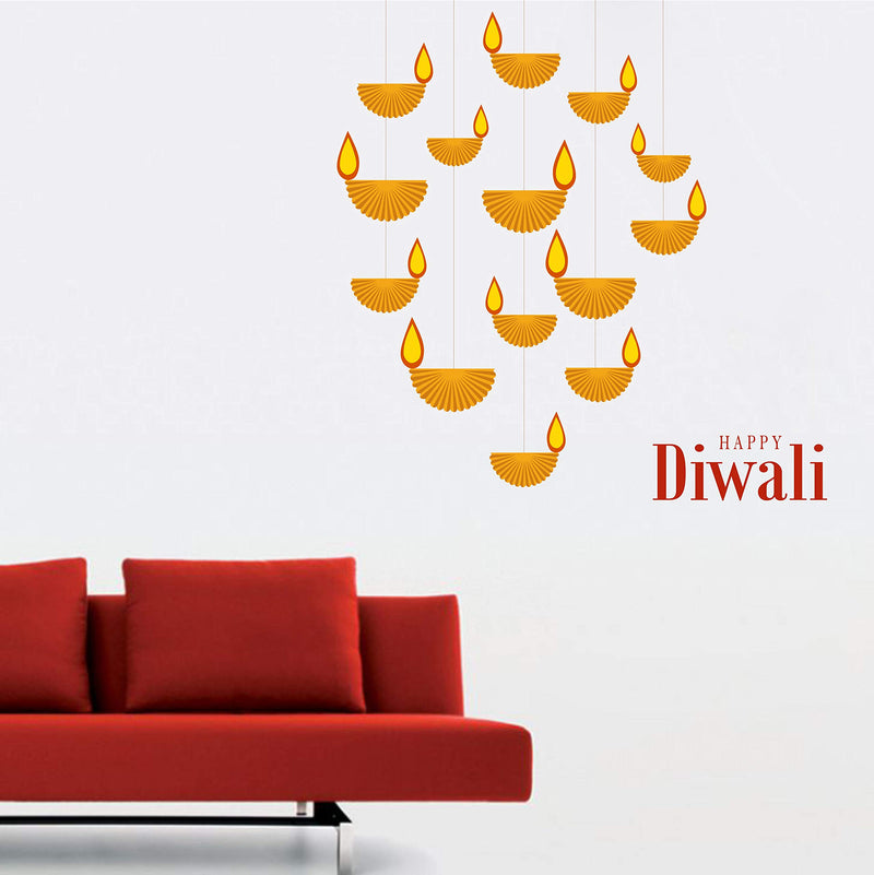 Shree Decor Diwali Special - Decorative Hanging Diya Happy Diwali Wall Sticker-PC68