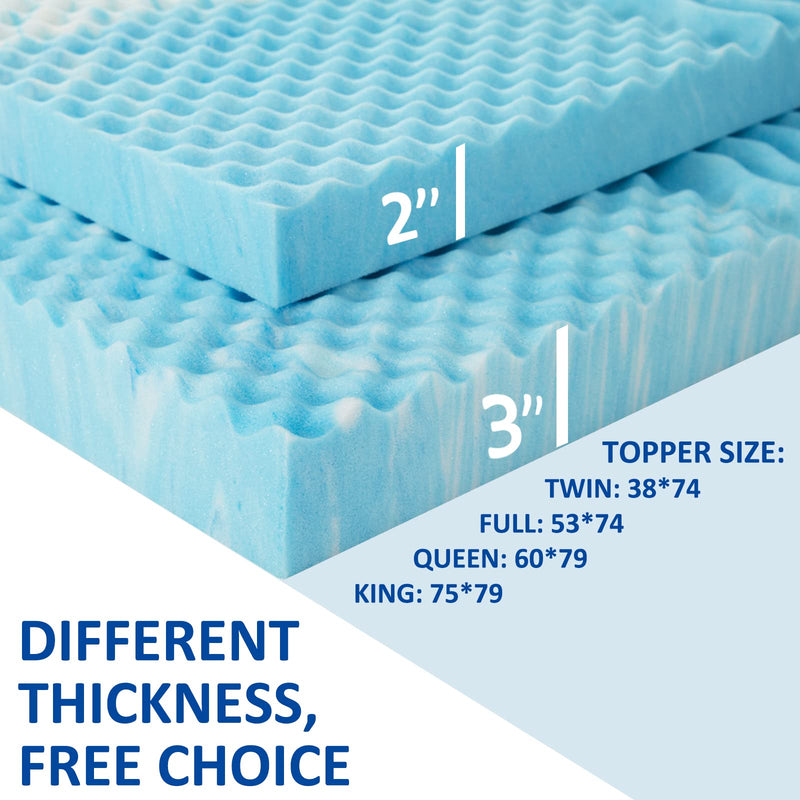 SINWEEK 2 Inch Mattress Topper 5-Zone Memory Foam Mattress Topper Pressure Relieve Soft Mattress Pad, CertiPUR-US Certified, Full Size Blue