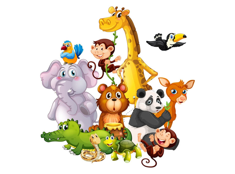 Design Decor Jungle Cartoon Animal Wall Sticker for Kids Room & Class Room_ 24x24_ Inch