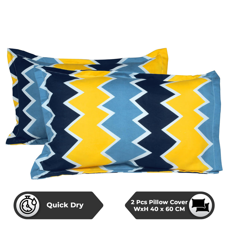 BEDSPUN-Microfiber Bedsheet for Double Beds with 150 TC, Double - Queen Size Bedsheet & 2 Pillow Covers (Chevron, Blue and Yellow)