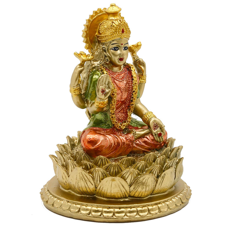 6.3" H Lakshmi On Lotus Polystone in Antique Gold, lndian Laxmi Statue Hindu Murti Figurine for India Buddha for Home Temple Mandir Hindu Gods and Goddesses for Diwali Party Present Birthday