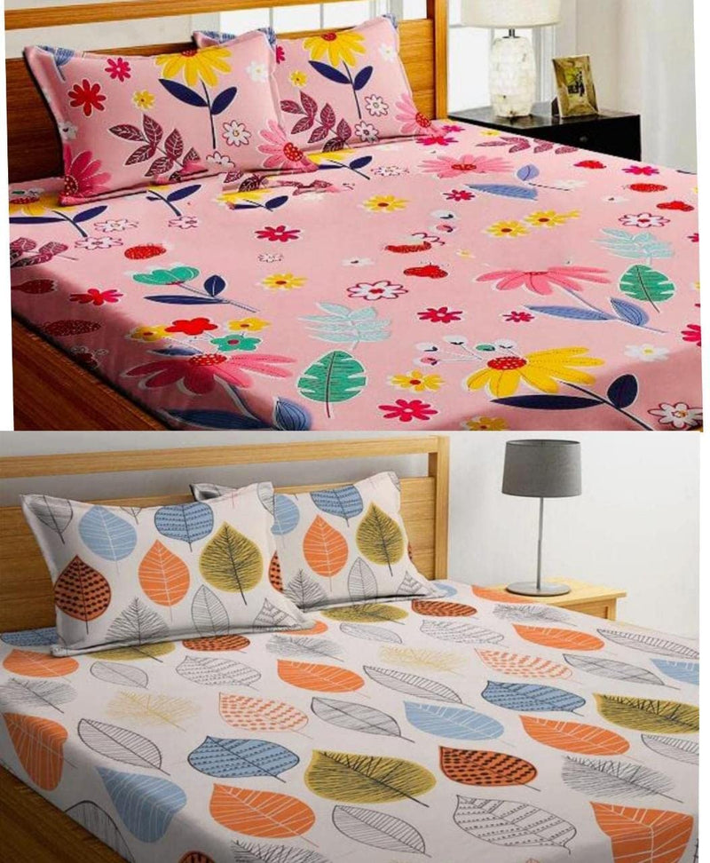 Soniasaa Prime Collection Combo Pack of 2 Double Bedsheet with Free 4 Pillow Covers | 168 TC Soft Cotton-Blend 230X228 Cm Combo Double Bedsheet for Double Bed