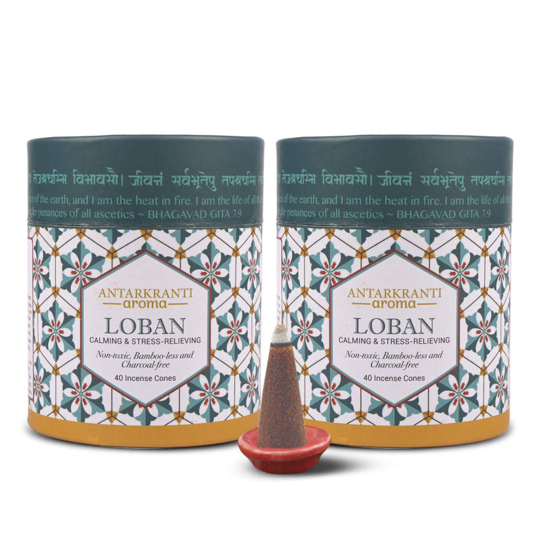 ANTARKRANTI Dry Dhoop LOBAN Cones | Pack of 2 | Contains- 80 Incense Cones | Burning Time 35 Minutes | Low Smoke Dhoop for Pooja | 100% Organic & Charcoal Free | Aromatherapy | Meditation | Yoga