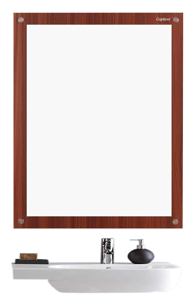 Captiver Engineered Wood Frameless Wall Decor Hanging Mirror (21X27 Inch, Teak) Home Bathroom Bedroom Living Room Wash Basin Office Dressing Organizer