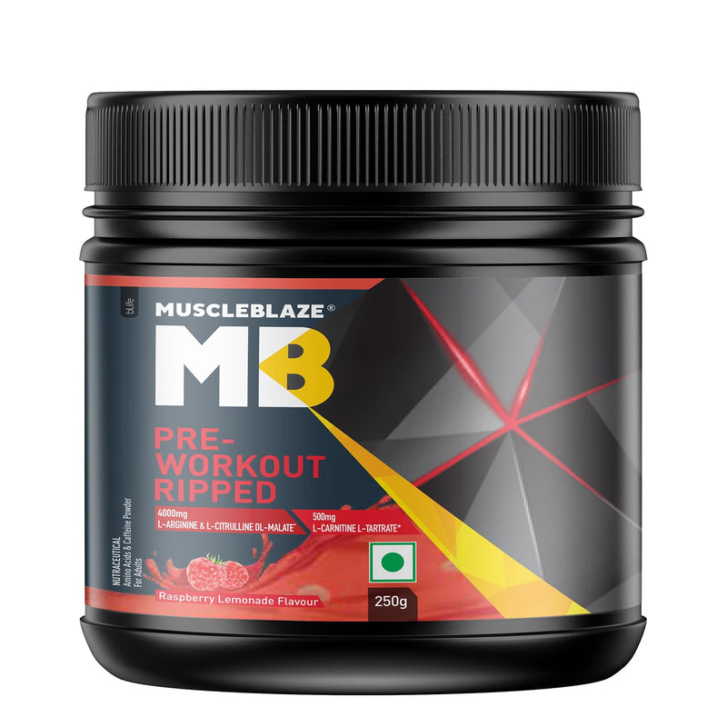 MuscleBlaze Pre-Workout Ripped-250g- Raspberry Lemonade Flavour