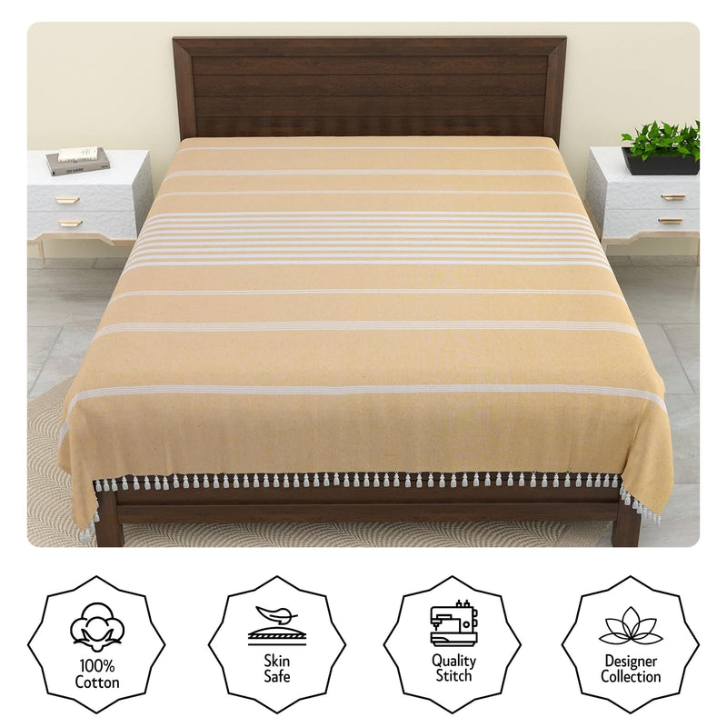 Värde 210 TC Handmade Double Bedsheet | Without Pillow Cover | Handloom Cotton Bedsheets for Double Bed | Bed Sheet Size (90X100 Inches, 7.5 x 8.3 Feet | Burly Wood)