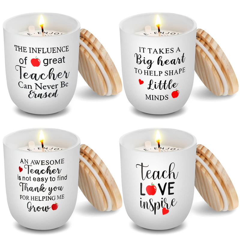 Sinmoe 4 Pcs Teacher Gifts for Women Teacher Appreciation Candle Gifts with Lids Funny Stress Relief Teacher Gift Relaxing Scented Jar Candles for Teacher's Day Birthday Retirement Thanksgiving