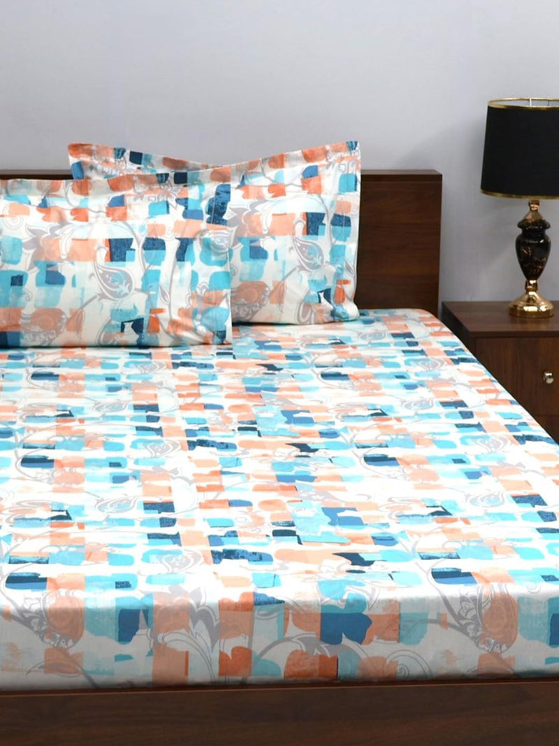 Bombay Dyeing King Size Bedsheet,144 Thread Count, Size: 274cm x 274cm,100% Cotton, with 2 Pillow Covers, 7500 (King, Blue)