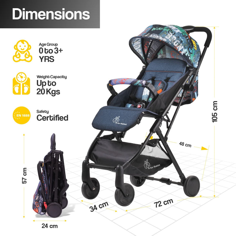 R for Rabbit Pocket Stroller Lite Baby Stroller | Travel Friendly Pre Installed Baby Trolley Stroller & Pram for Baby/Kids/Infants/Newborn Baby Boys & Girls of age 0-3 Years | 6 Months Warranty|(Grey)