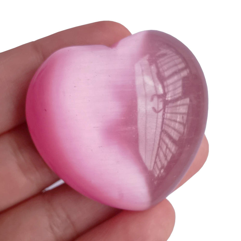 "N/A" Angelgogo 1 Pcs Pink Cat's Eye Stone Palm Worry Carved Heart Love Stone,1.57 inchs Crystals and Healing Stones