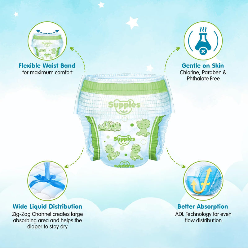 Supples Premium Diapers, Large (L), 27 Count, 9-14 Kg, 12 hrs Absorption Baby Diaper Pants