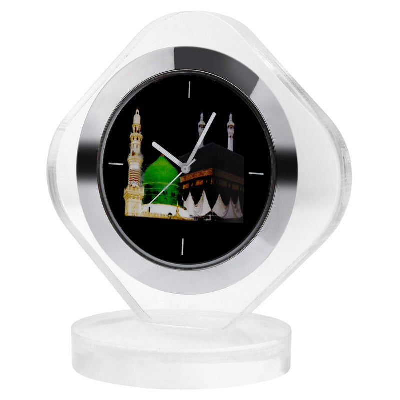 Evelyn Crystal Masjid Print Table Clock (White, 0.3 Inch X 0.2 Inch X 0.4 Inch)