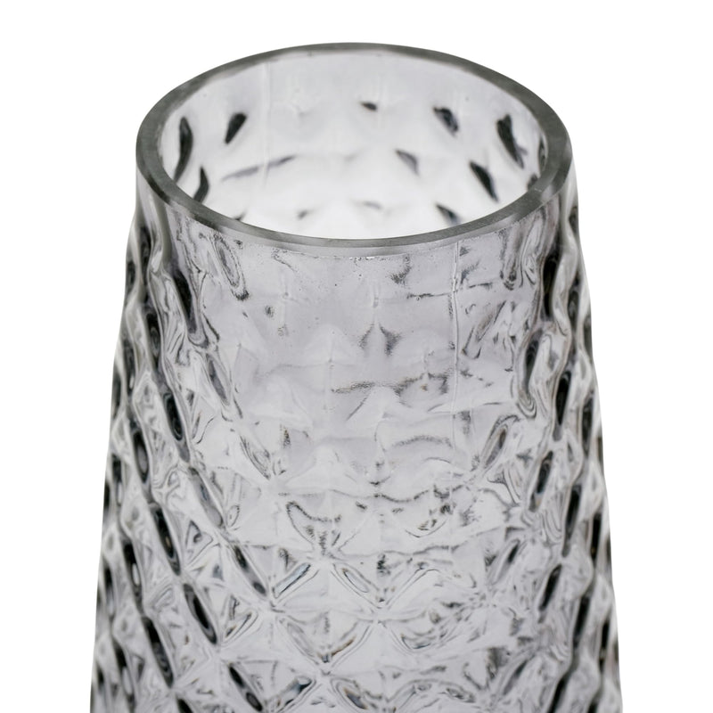 Store2508 Glass Flower Vase Translucent Diamond Pattern 1pc, Grey