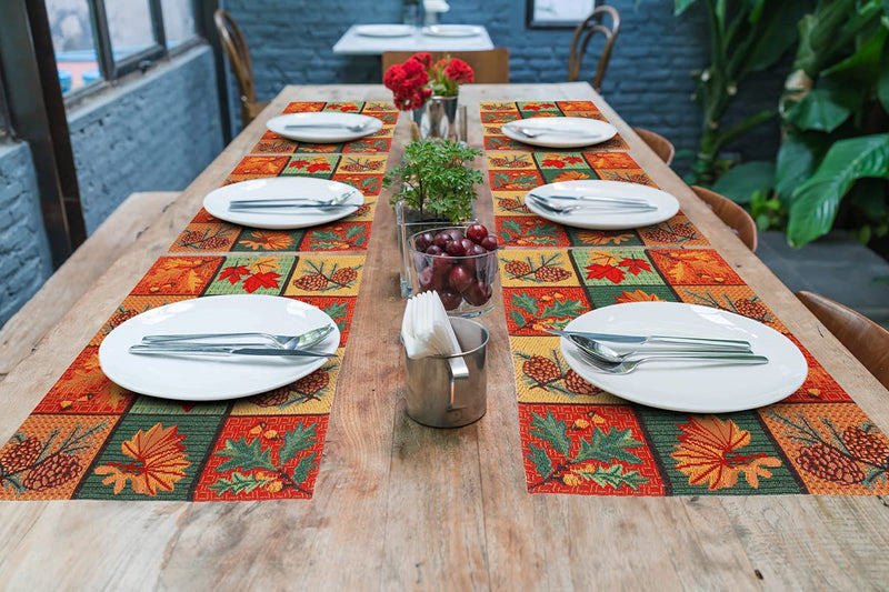 PRAKARTIK BY INDUARTS 100% Cotton Tropical Print Design Rectangular Dining Table mat with Runner. Multicolor (Set of 6 + 180 cm Runner)