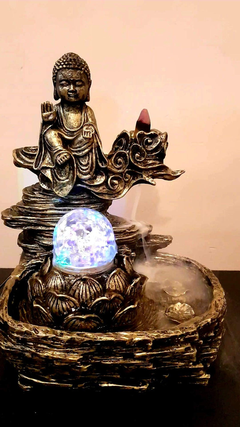 Decorative buckets :Diwali Gifts : diwali decoration items : 2 in 1 Buddha Water Fountain and SCENTED Incense backflow Smoke Fountain : free 5 scented incense cones Diwali Gifts |Diwali Decorations | Buddha Statue | Buddha Smoke Fountain | Buddha Idol Col