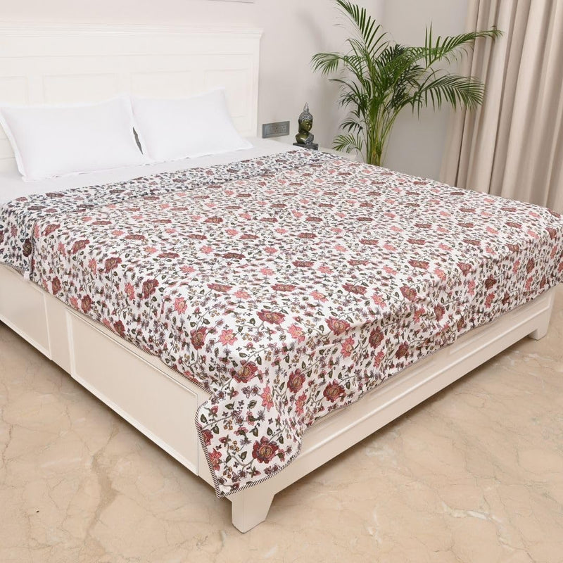 Jaipur Weaves 100% Cotton Reversible Dohar Double Bed, Soft Lightweight Bed Blanket, AC Dohar Blanket for Summers/Winter (1, Red Paisley, Double)