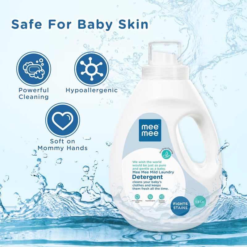 Mee Mee Baby Anti-Bacterial Liquid Laundry Detergent, Hypoallergenic Free, Food Grade, Ph balanced (Bottle, 1.5 Litre)