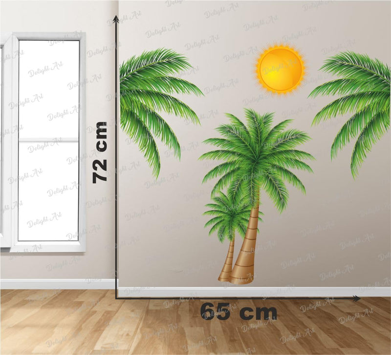 Divine Printry Palm Coconut Tree and Sun Design Wall Sticker Size - (72 * 65) cm