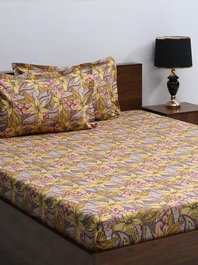 Bombay Dyeing Double Bedsheet Cotton 144 TC Premium Bedsheet & 2 Pillow Covers | Double | 224 X 254 Cms | Fade Less Colors | 2002 - Yellow