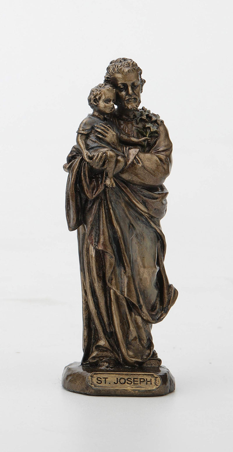 Veronese Design 3 3/8 Inch Saint Joseph Cast Resin Hand Painted Antique Bronze Finish Statue Home Decor