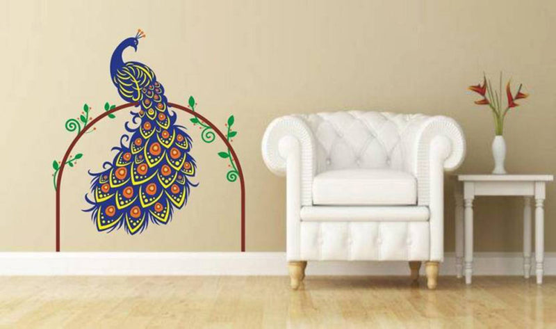 Decals Design 'Peacock Bird On Branch' Wall Sticker (PVC Vinyl, 60 cm x 90 cm), Multicolour