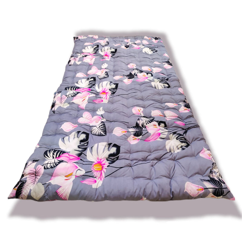 ATOOTFUSION Soft Cotton Foldable Light Weight Filled Single Firm Mattress| Gadda (Solid Coloured, 1 Sleeping Capacity, 3 x 6 ft or 72 x 36 Inches) Grey Floral Print