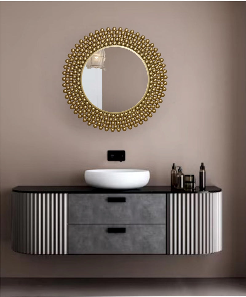 Ali.G.I Metal Bobble Mirror for Home Decor in Gold Frame // Bobble Mirror for Bedroom, Wash Besin, Office, Hotel, Washroom, Living Room Restaurant,size 24"