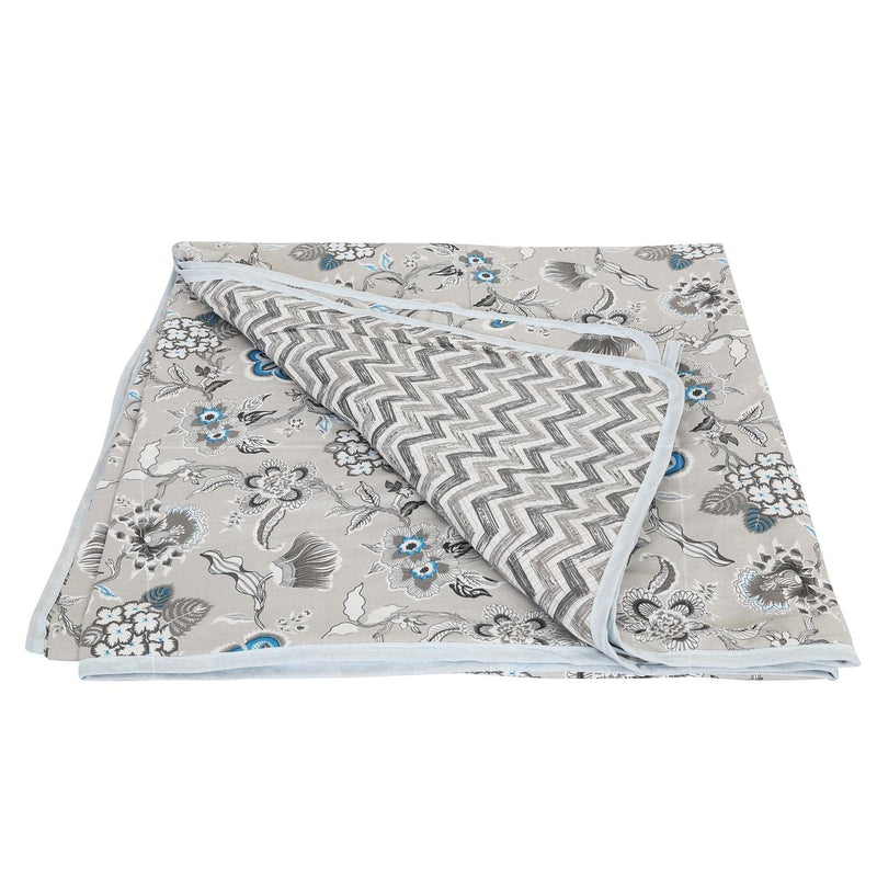 BLACKBULLS Pure Cotton Reversible Ac Dohar Single Bed Size Dohar | Summer Special Dohar | Quilt| Cotton Dohar | Soft Ac Living Room Blanket, Grey Floral, 85x55 Inches