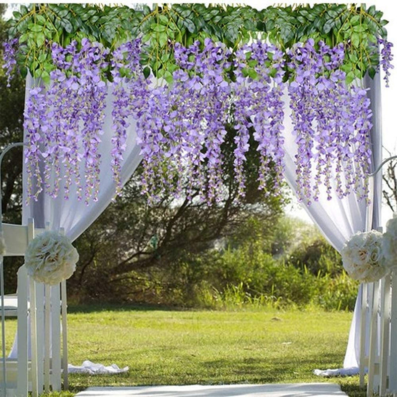 SVDK Pack of 12 Piece Artificial Vine Fake Pink, Purple & White Wisteria Hanging Garland Long Hanging Bush Flowers, String Home, Party Decor (4-Pink, 4-Purple, 4-White) - 45.00 Cm