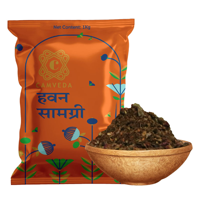 Camveda Hawan Samagri 1KG |100% Pure and Natural | Mixture of Various Dried Herbal Roots and Leaves for Vedic Yagya Pujan. Hawan Worship Pooja Samagri