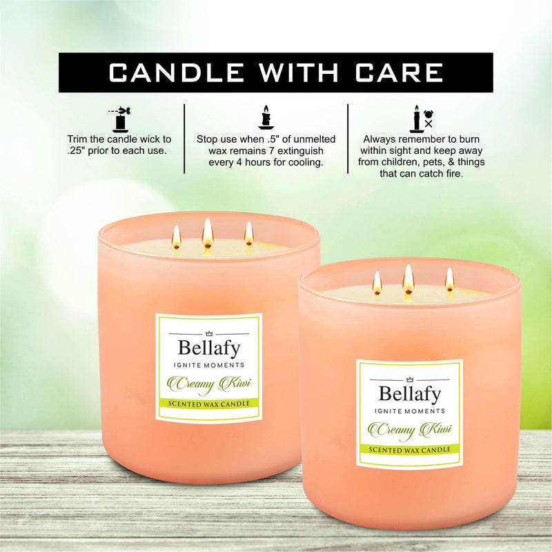 Bellafy 3-Wick Creamy Kiwi Scented Soy Wax Candle | Burns 40 Hours | Eco-Friendly Luxury for Healthier Homes | Captivating Aromas | Zero Petro Carbon | Natural Beauty & Blissful Fragrances