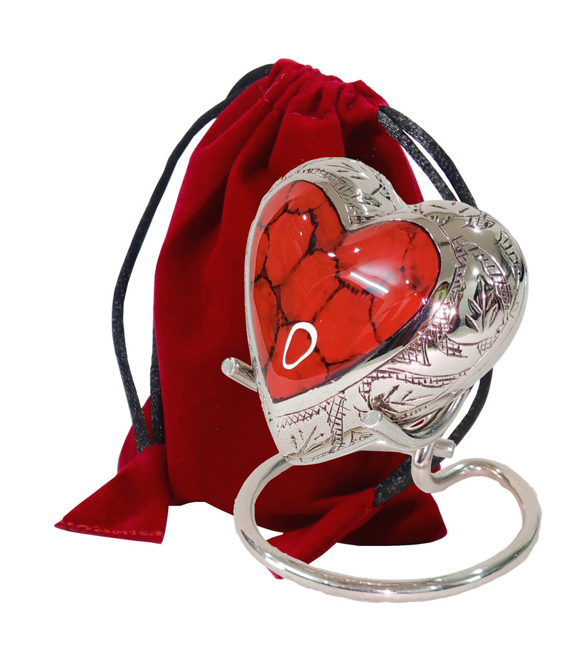 THE ASCENT MEMORIAL Red Cloud Heart Shape Small Urn for Human Ashes with Stand, Red Heart Small Keepsake Box Urn for Human Ashes with Stand, Velvet Carry Bag and Velvet Gift Box (Red)