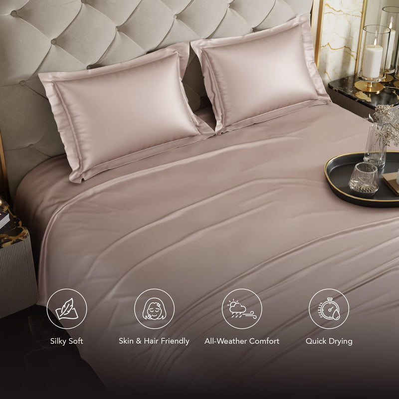 Stoa Paris Satin Bedsheets For Double Bed - 300Tc Premium Bedsheet With 2 Pillow Covers, Luxury Bedding Set, Gift For Couples For Romantic Dates, Wedding, Champagne,300 TC