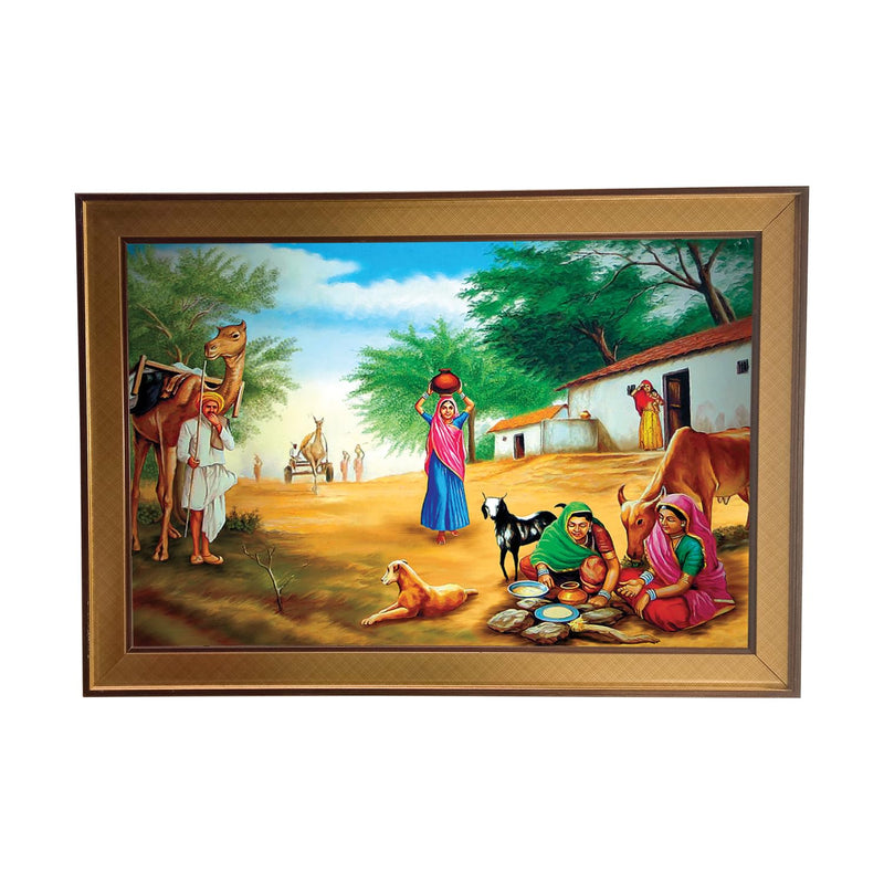 SHASWAT ART Village Scene Art Framed Painting For Wall Decoration ZA_25041 (14×20 Inch)