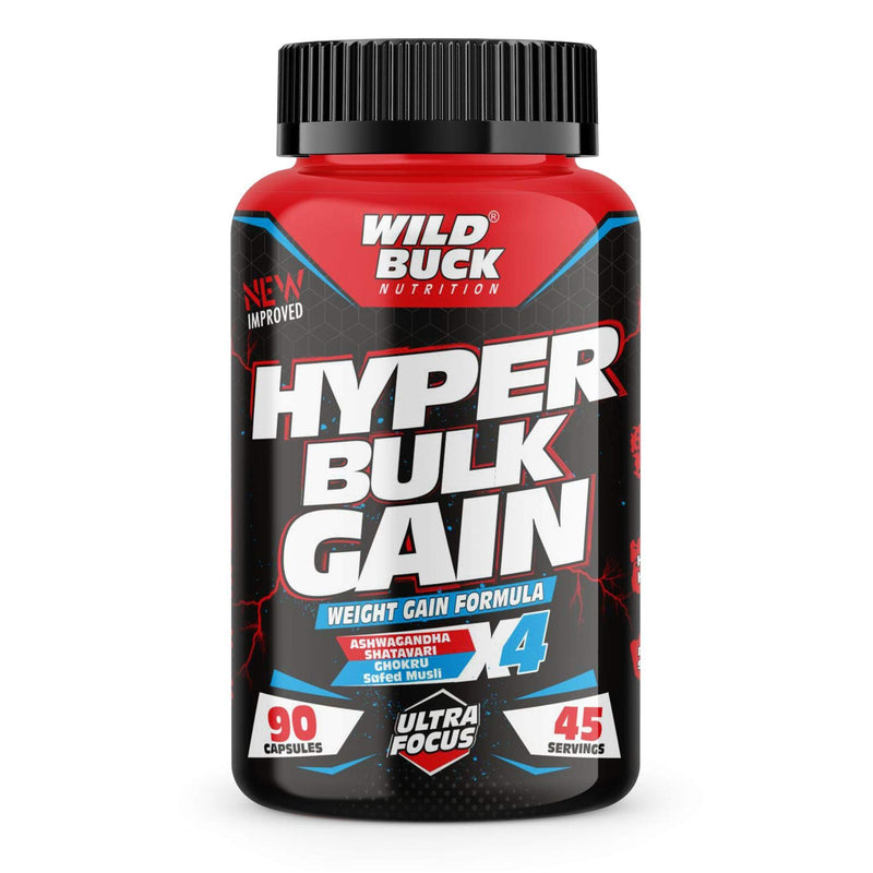 Wild Buck Hyper Bulk Gain Mass & Weight Gainer Capsule for Fast Weight & Muscle Gain, Daily Muscle Building Weight Lifters Supplement for Muscle Growth, Stamina & Strength, For Men & Women- 90 Cap.