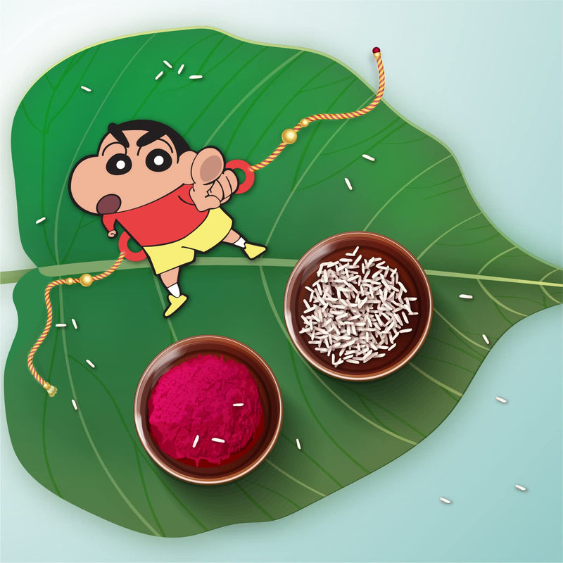 Bhai Please Shinchan Wooden Rakhi with Brother is Superhero Fridge Magnet (Gift Combo for Bhai/Bhaiya) | Set of 1 pc Rakhi with Roli- Chawal and Fridge Magnet | With Raksha Bandhan Greetings