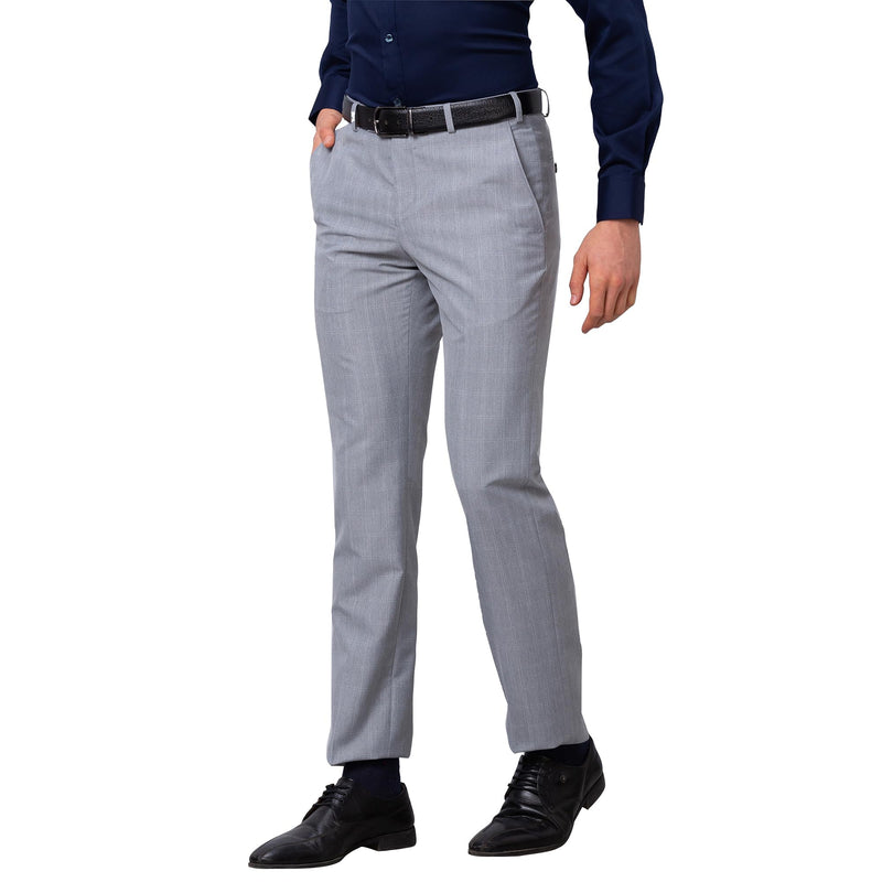 Park Avenue Men's Smart Fit Polyviscose Blend Flat Front Checks Pattern Grey Formal Trouser (Size: 34)-PMTX07553-G4