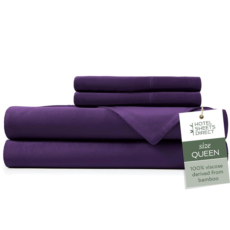 Hotel Sheets Direct Bamboo Bed Sheet Set - 100% Viscose from Bamboo Sheet Set, Cooling, Thermoregulating, Hypoallergenic (Queen, Purple)